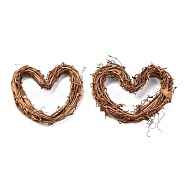 Heart Shape Rattan Vine Branch Wreath Hoop, for DIY Easter Christmas Party Decors, BurlyWood, 9~9.3x9.5~11x1.5~1.8cm, Inner Diameter: 3.5~4x7~8cm(DIY-B022-02A)