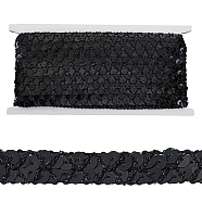 Polyestre Lace Trim, with Glitter Chip, Flat, Garment Accessories, Black, 1/2 inch(14x1mm), about 14.22 Yards(13m)/Card(OCOR-WH0068-48)