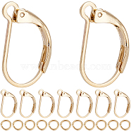 40Pcs Brass Leverback Earring Findings, with 40Pcs Open Jump Rings, Real 24K Gold Plated, 15.5x10x1.5mm, Pin: 0.7mm(KK-CN0003-02)