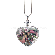 Natural Tourmalinated Quartz Heart Perfume Bottle Pendant Necklace, Essential Oil Vial Jewelry for Women, 19.69 inch(50cm)(BOTT-PW0002-063F)