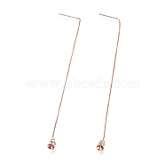 Brass Stud Earring Findings, Ear Thread, with Box Chains and Bead Cap Pendant Bails, Rose Gold, 109mm, Pin: 0.8mm(X-KK-O130-01RG)
