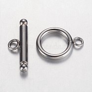 304 Stainless Steel Toggle Clasps, Ring, Stainless Steel Color, Ring: 17x13x2mm, Hole: 2mm, Bar: 22x7x3mm, Hole: 2mm(STAS-D438-32)