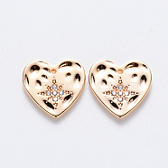 Brass Micro Pave Cubic Zirconia Charms, Nickel Free, Heart, Real 18K Gold Plated, Clear, 12x12x1.5mm, Hole: 0.9mm(KK-T049-044G-NF)