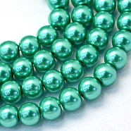 Baking Painted Pearlized Glass Pearl Round Bead Strands, Light Sea Green, 6~7mm, Hole: 1mm, about 135~140pcs/strand, 31.4 inch(HY-Q003-6mm-29)