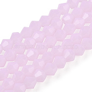 Imitation Jade Glass Beads Strands, Faceted, Bicone, Pink, 4.5x4mm, Hole: 1mm, about 82~85pcs/strand, 30.5~31cm(GLAA-TAC0022-4mm-A01)