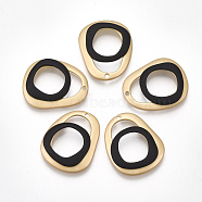 Smooth Surface Spray Painted Alloy Pendants, Oval, Matte Gold Color, Black, 29x24x4.5mm, Hole: 2mm(PALLOY-T067-25A)