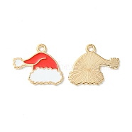 Christmas Alloy Enamel Pendants, Light Gold, Christmas Hat Charm, Red, 18x21.5x1mm, Hole: 1.8mm(ENAM-D047-09LG-06)