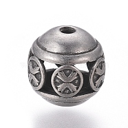 304 Stainless Steel Beads, Rondelle, Hollow, Antique Silver, 10.5x10mm, Hole: 1.6mm(STAS-G214-25AS)