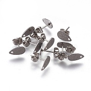 304 Stainless Steel Stud Earring Findings, Textured, Teardrop, Stainless Steel Color, 10x6x0.7mm, Hole: 1.2mm, Pin: 0.7mm(STAS-O119-12B-P)