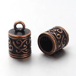 Tibetan Style Cord Ends, Column, Lead Free and Cadmium Free, Red Copper, 13x8.5x8.5mm, Hole: 2mm(TIBEP-LF10887YKG-R-LF)