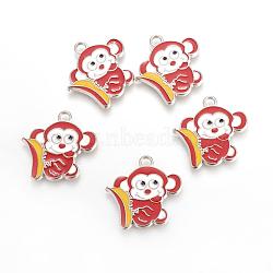 Alloy Enamel Pendants, Monkey Pendants for Kids Jewelry Making, Cadmium Free & Lead Free, Red, 26x25.5x2mm, Hole: 2.5mm(EA5857Y-1)