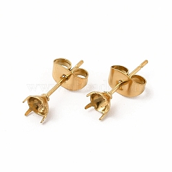 304 Stainless Steel Stud Earring Finding, Round Prong Earring Settings, Real 18K Gold Plated, Tray: 4mm, Inner Diameter: 4mm, Pin: 0.7mm(STAS-C071-03A-G)