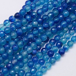 Natural Agate Beads Strands, Faceted, Dyed, Round, Cornflower Blue, 6mm, Hole: 1mm(X-G-G580-6mm-05)