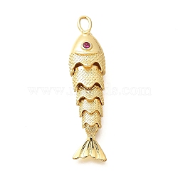 Rack Plating Brass Micro Pave Cubic Zirconia Pendants, Fish Charms, Long-Lasting Plated, Lead Free & Cadmium Free, Real 18K Gold Plated, 41x10x7mm, Hole: 3.5x2mm(KK-M309-38D-G)