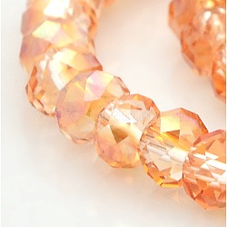 AB Color Plated Faceted Rondelle Electroplate Glass Beads Strands, PeachPuff, 6x4mm, Hole: 1mm, about 100pcs/strand, 18.1 inch(GLAA-A024D-AB09)