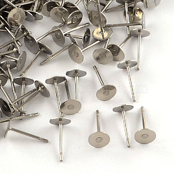 316 Surgical Stainless Steel Flat Round Blank Peg Stud Earring Settings, Stainless Steel Color, Tray: 5mm, 10x5mm, Pin: 0.8mm(STAS-R073-06)