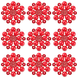 20pcs Alloy Rhinestone Cabochons, with Plastic Imitation Peals, Flower, Golden, Red, 27.5x28x9mm(ALRI-GA0001-08B)