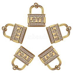 5Pcs Brass Micro Pave Clear Cubic Zirconia Pendants, Long-Lasting Plated, Lock with Word Love, Real 18K Gold Plated, 20x16x3.5mm, Hole: 3.4mm(KK-SZ0004-99)