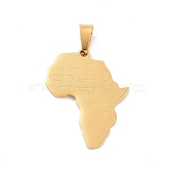 Ion Plating(IP) 304 Stainless Steel Manual Polishing Pendants, Africa  Map with Word, Golden, 37x29x2mm, Hole: 4.5x8.5mm(STAS-G269-08G)