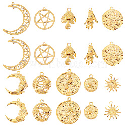 20PCS 304 Stainless Steel Pendants, Flat Round with Sun & Moon, Golden, 18~40x15~34x1.5~4mm, Hole: 1.4~2mm, 2pcs/style(STAS-SC0004-80G)