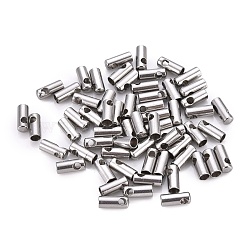 201 Stainless Steel Cord Ends, End Caps, Column, Stainless Steel Color, 7.5x3mm, Hole: 1.6mm, Inner Diameter: 2.4mm(STAS-F250-10P-I)