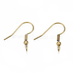 304 Stainless Steel Earring Hooks, Ear Wire, with Vertical Loop, Real 18K Gold Plated, 19~21x18mm, Hole: 2.5mm, Pin: 0.7mm(X-STAS-S111-003G)