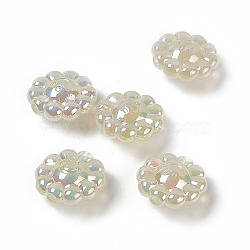 UV Plating Acrylic European Beads, Large Hole Beads, with Glitter Powder, AB Color, Flower with Smiling Face, Pale Goldenrod, 23.5x24x12mm, Hole: 4mm(PACR-M003-05D)
