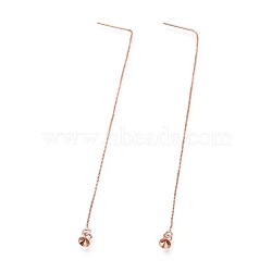 Brass Stud Earring Findings, Ear Thread, with Box Chains and Bead Cap Pendant Bails, Rose Gold, 109mm, Pin: 0.8mm(X-KK-O130-01RG)