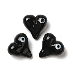 Handmade Lampwork Beads, Heart with Evil Eye, Black, 18x18x9mm, Hole: 1.8mm(LAMP-U001-02G)