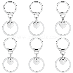 6Pcs Alloy Keychain Clasps, with Heart Charms, Platinum, 26mm(FIND-SC0014-43P)