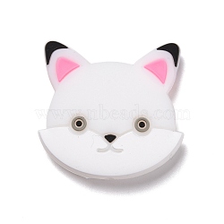 Silicone Focal Beads, Cat, White, 30x31x9mm, Hole: 2.5mm(SIL-A002-10B)