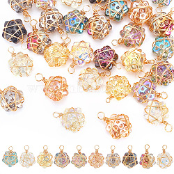 40Pcs 10 Color Glass Pendants, with Golden Copper Wire Wrapped, Star Charms, Mixed Color, 21x15mm, Hole: 3mm, 4Pcs/color(PALLOY-AB00197)