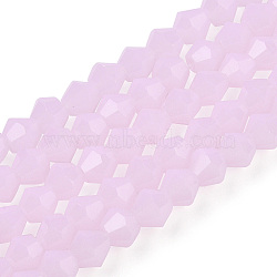 Imitation Jade Glass Beads Strands, Faceted, Bicone, Pink, 4.5x4mm, Hole: 1mm, about 82~85pcs/strand, 30.5~31cm(GLAA-TAC0022-4mm-A01)