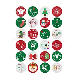 Christmas PVC Plastic Sticker Labels, Self-adhesion, for Suitcase, Skateboard, Refrigerator, Helmet, Mobile Phone Shell, Round, Christmas Themed Pattern, Nomber 1~24, Mixed Color, 45mm, 24pcs/sheet(STIC-PW0003-82K)