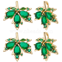 8Pcs Brass Micro Pave Cubic Zirconia Pendants, Real 18K Gold Plated, Maple Leaf Charm, Green, 17x17x3mm, Hole: 2x5mm(KK-BBC0010-33)