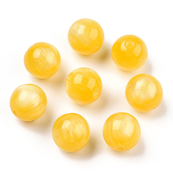 Resin Beads, Imitation Gemstone, Round, Gold, 12mm, Hole: 2mm
