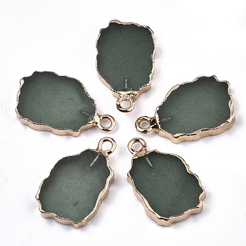 Natural Green Aventurine Pendants, with Light Gold Plated Edge and Iron Loop, Nuggets, 19~21x12x3mm, Hole: 1.6mm