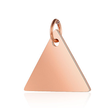 201 Stainless Steel Charms, Manual Polishing, Triangle, Rose Gold, 13x15x1mm, Hole: 3.5mm