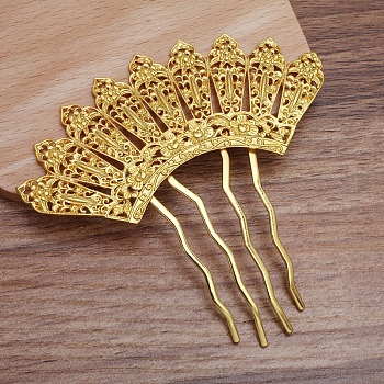 Brass Hair Comb Findings, Alloy Fan Shaped, Golden, 36x90mm