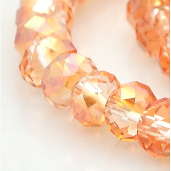 AB Color Plated Faceted Rondelle Electroplate Glass Beads Strands, PeachPuff, 6x4mm, Hole: 1mm, about 85pcs/strand, 16 inch