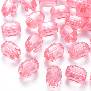 Transparent Acrylic Beads, Oval, Faceted, Pink, 14x10x10mm, Hole: 2mm, about 377pcs/500g