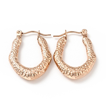 Ion Plating(IP) 304 Stainless Steel Teardrop Chunky Hoop Earrings for Women, Rose Gold, 25x18x4mm, Pin: 0.8mm