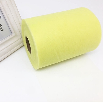Nylon Tulle Fabric Rolls, Mesh Ribbon Spool for Wedding and Decoration, Lemon Chiffon, 5-7/8 inch(150mm), about 98.43 Yards(90m)/Roll