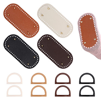 8Pcs 4 Colors Resin Bag Handles & 4Pcs 4 Colors Oval PU Leather Knitting Crochet Bags Nail Bottom Shaper Pads, with Iron Nail, for Bag Accessories, Mixed Color, Handle: 85x120x8mm, 2pcs/color, Bags Bottom: about 221x102x9mm, 1pc/color
