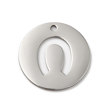 201 Stainless Steel Pendants, Stainless Steel Color, Laser Cut, Flat Round Charm, Horseshoe, 18x1mm, Hole: 1.5mm