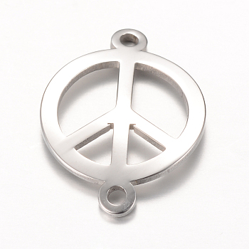 201 Stainless Steel Links connectors, Peace Sign, Stainless Steel Color, 22x16x1mm, Hole: 1.5mm