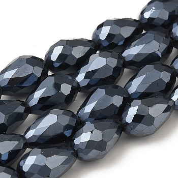 Electroplate Glass Beads Strands, Full Plated, Faceted, teardrop, Black, 15x10mm, Hole: 1mm, about 50pcs/strand, 26.6 inch