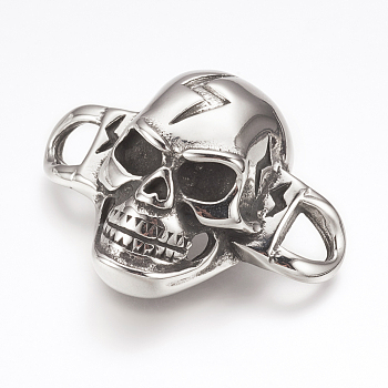 316 Surgical Stainless Steel Links connectors, Skull with Lightning Bolt, Antique Silver, 35.5x45x15mm, Hole: 6x7mm