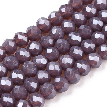 Electroplate Glass Beads Strands, Pearl Luster Plated, Faceted, Rondelle, Old Rose, 3x2mm, Hole: 0.8mm, about 145~150pcs/strand, 34~35cm