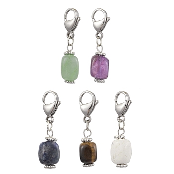 5Pcs Cuboid Natural Green Aventurine & Tiger Eye & Amethyst & Sodalite & Howlite Pendant Decorations, Lobster Clasp Charms for Bag Ornaments, 35mm